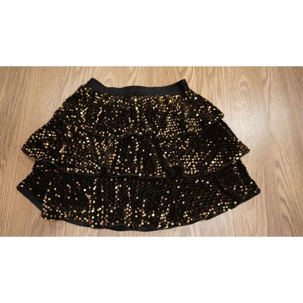 Grace Karin Girl's Sequin Ruffle Skirt - Gold/Black, Size 12Y - Picture 12 of 13